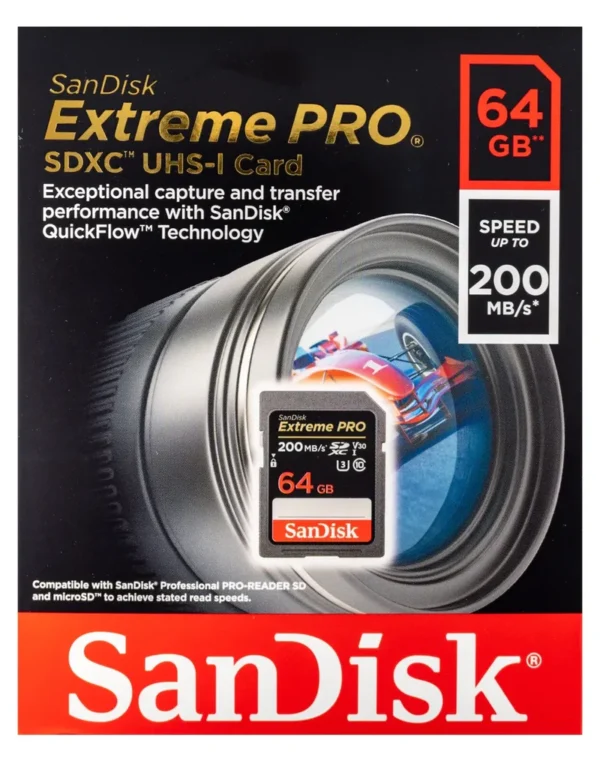 SanDisk 64GB Extreme SDXC UHS-I Memory Card – 200MB/s, Full HD & 4K Video
